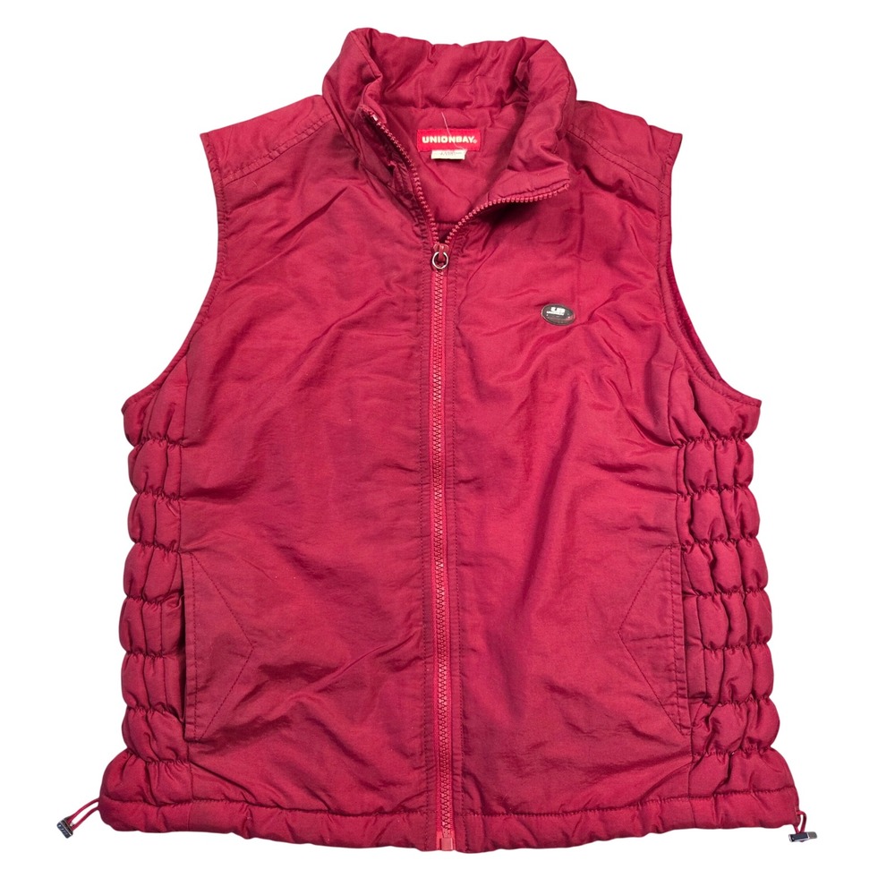 Vintage Unionbay Womens Red Puffer Vest Full Zip Mock Neck Large 2000s Y2k Bratz